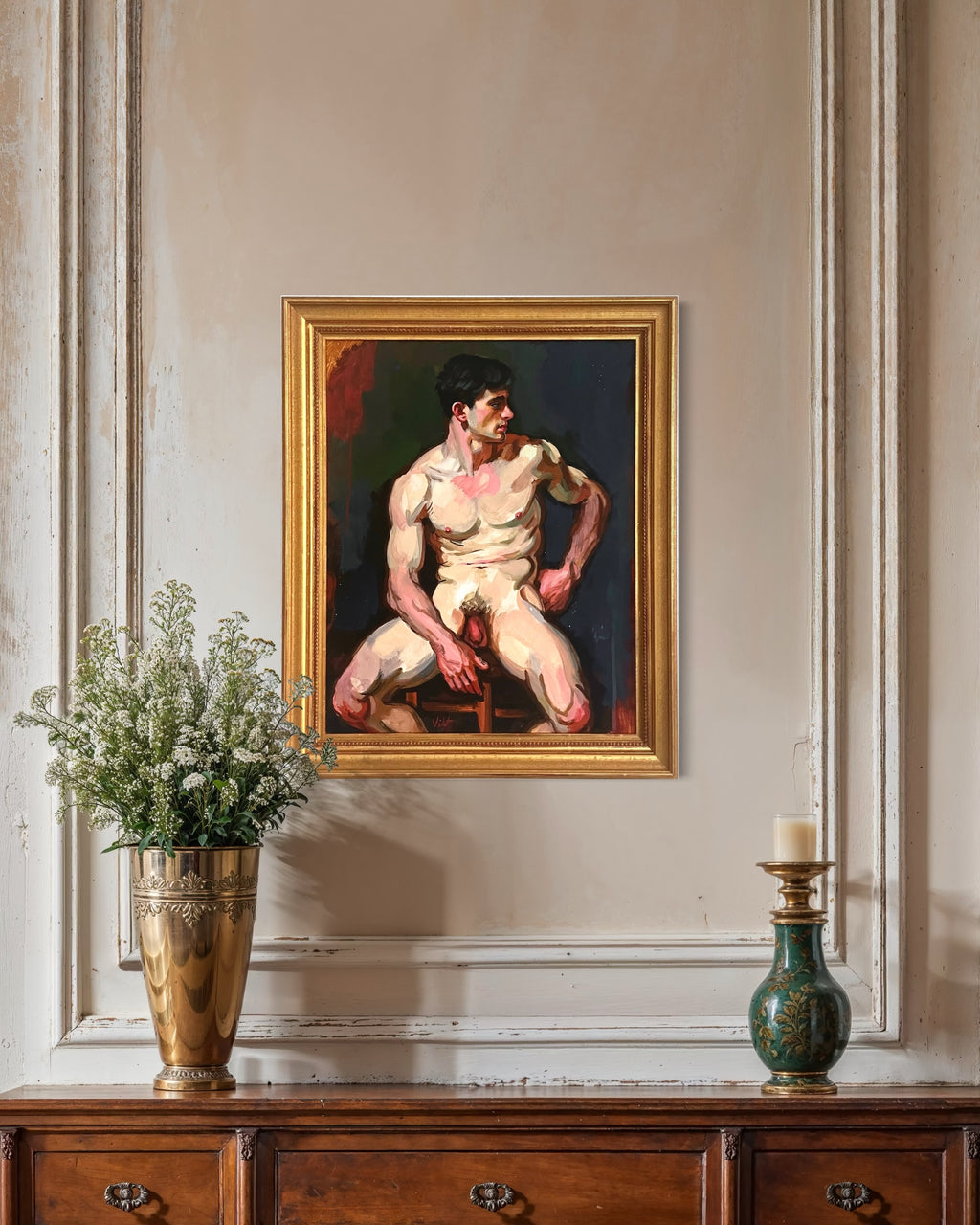 Seated Male Nude with Frame